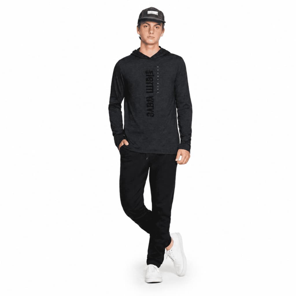 Camiseta Juvenil Fico Manga Longa Com Capuz Azul Casual Confortável Premium Infantil