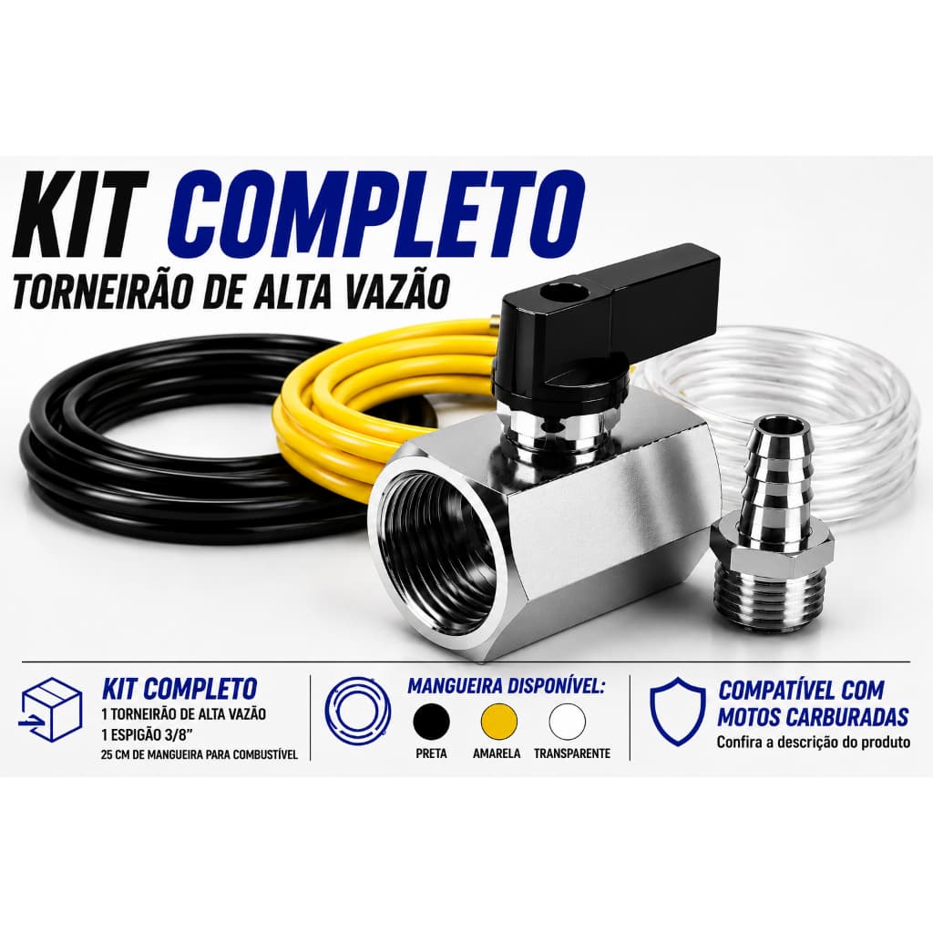 Torneirão Torneirinha Alta Vazão Moto CG Titan Carburador Combustivel Gasolina Mangueira Espigão 3/8