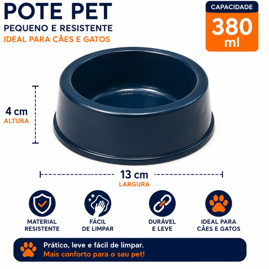 Comedouro Pet 380ML para Cães e Gatos Pequenos – Pote para Água e Ração Resistente Cores Variadas