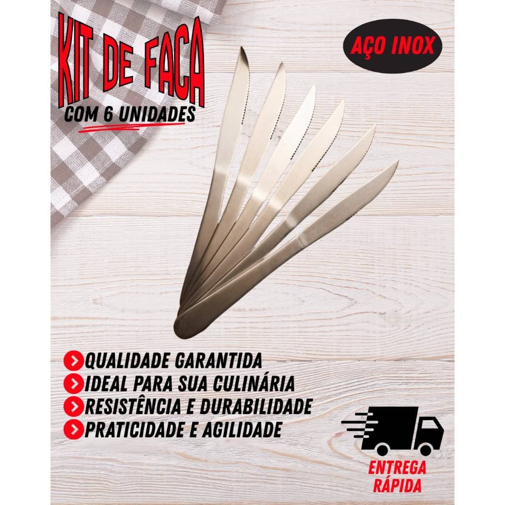 Kit Facas de Mesa Aço Inox com 6 unidades - Resistentes, Elegantes e Duráveis.