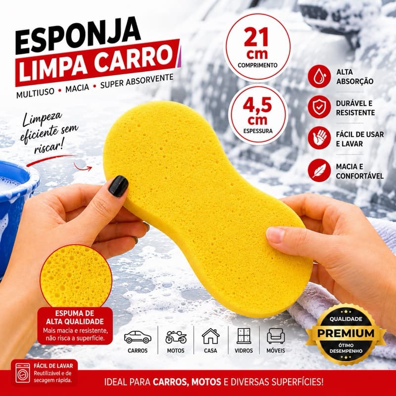 Esponja Limpa Carro Compactada 22cm/4,5cm Ideal Para Lavar Carro