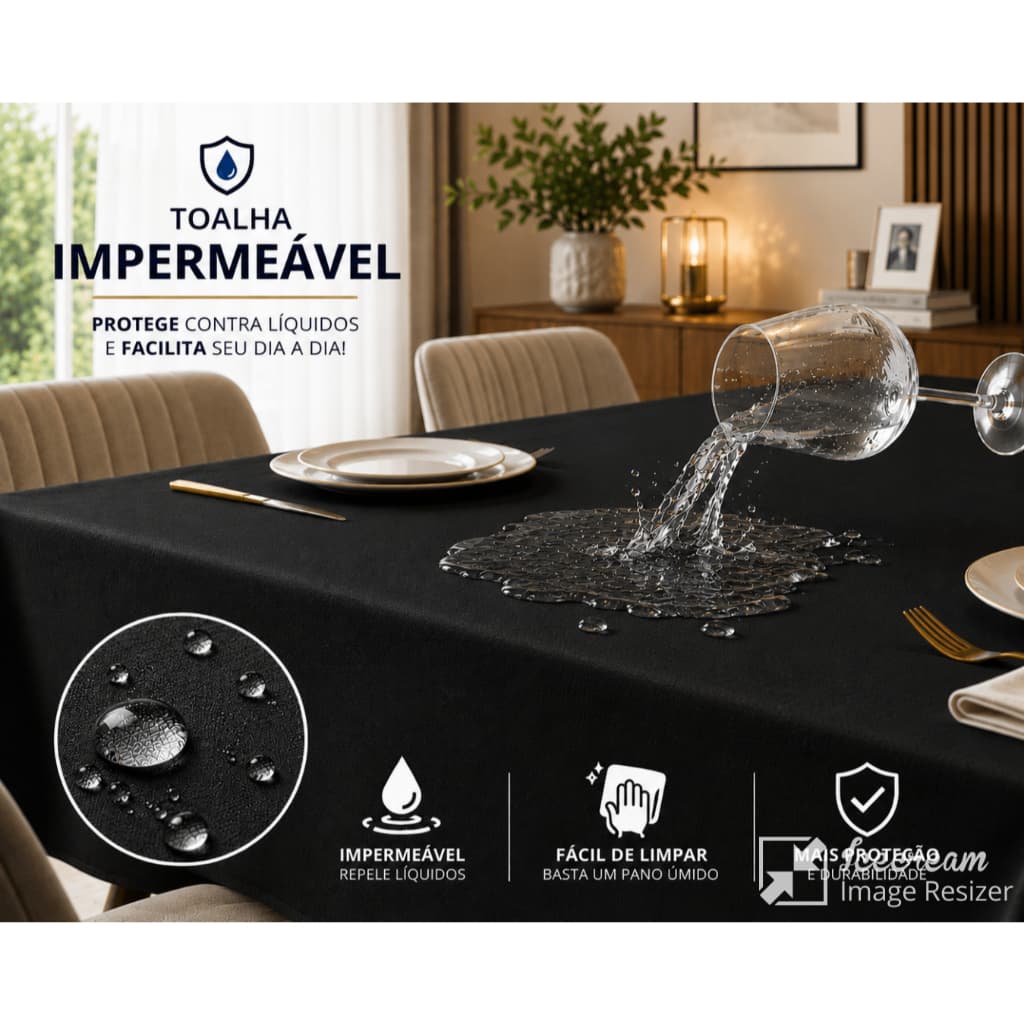 Toalha de Mesa Impermeável Dupla Face 4, 6 e 8 Lugares Resistente e Fácil de Limpar