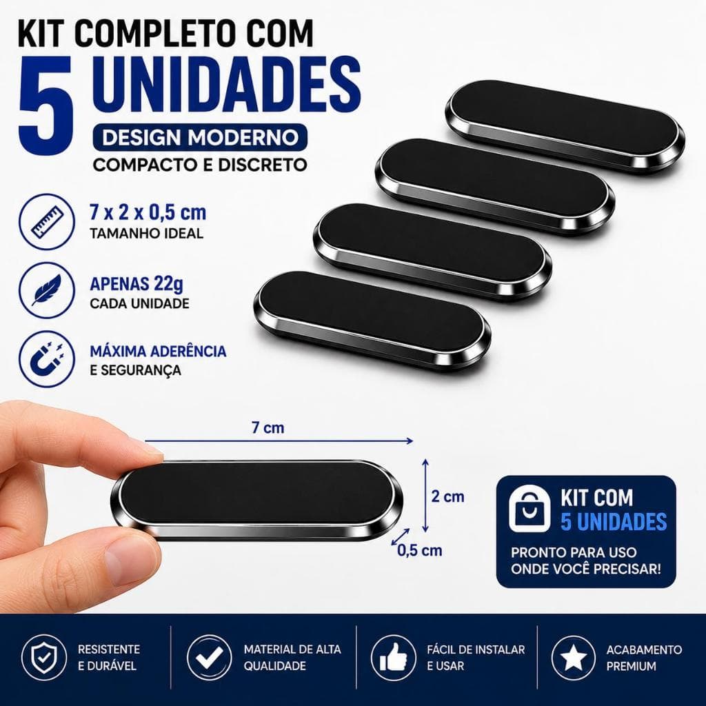 Kit 5 Suportes Magnéticos Para Celular Painel Carro Universal Ímã Forte Permium Sortida Nas Cores