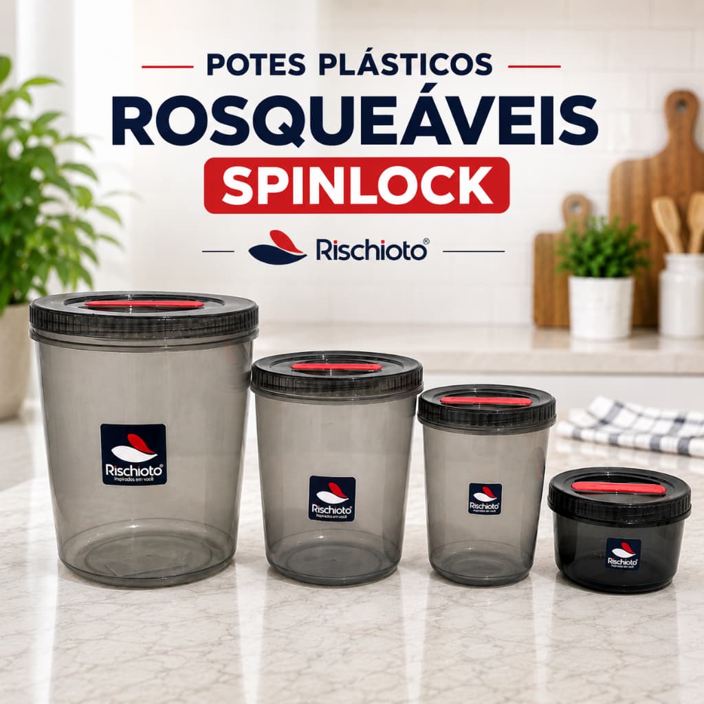 Kit Potes Plásticos Spinlock Rosqueaveis Rischioto Para Mantimentos Tampa Vedada