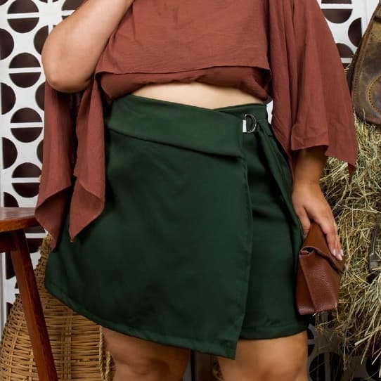 Shor Saia Feminino Plus Size Em Alfaitaria Premium Cintura Alta Elegante Versátil