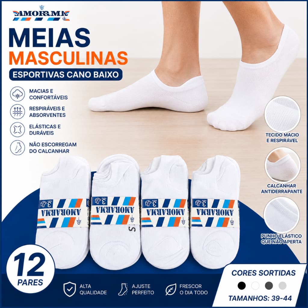 kit de 12 par de meia soqueta cano curto basico liso algodao