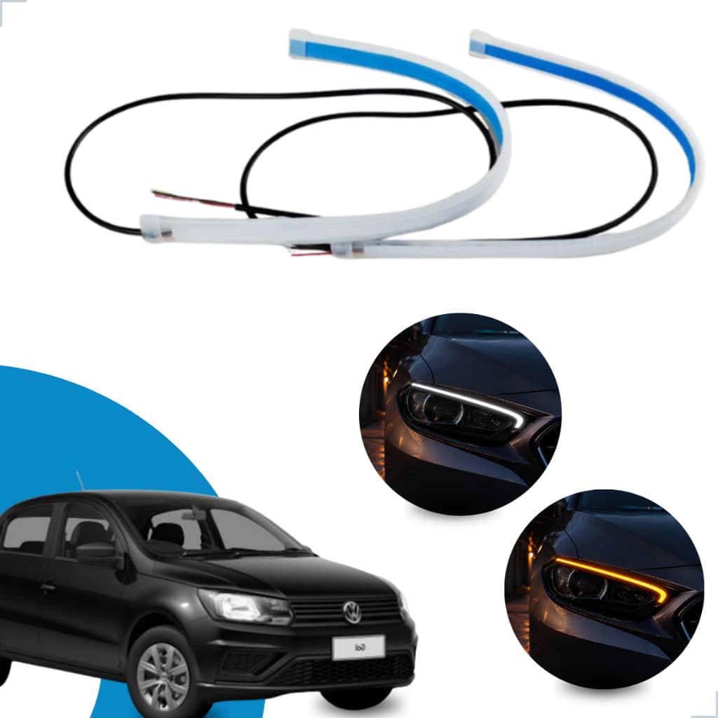 Kit Fitas Led DRL Farol + Seta 12v 60cm Gol G8 2018 2019 2020 2021 2022 2023