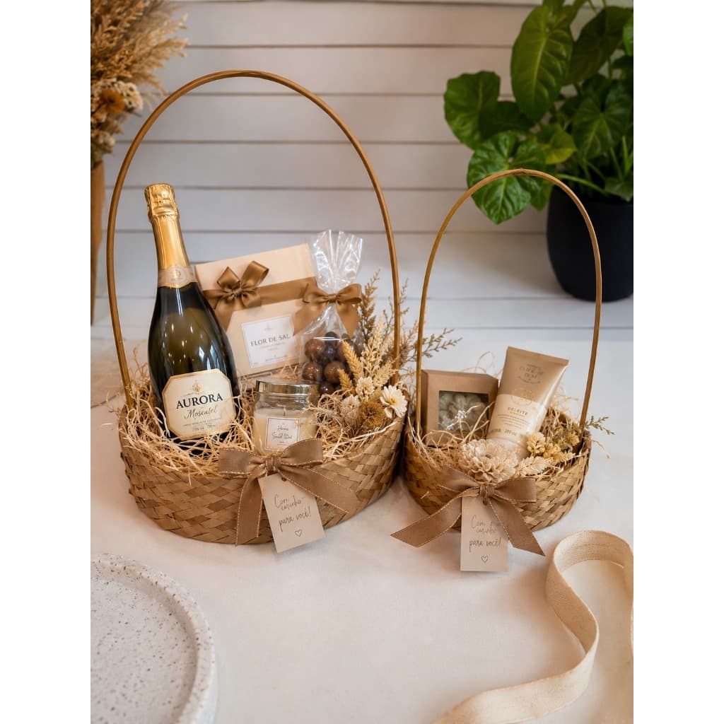 Cesta Decorativa Presente Alça  Café da Manhã Mães Natal Namorados Lembrancinhas Cesto Decoração Páscoa