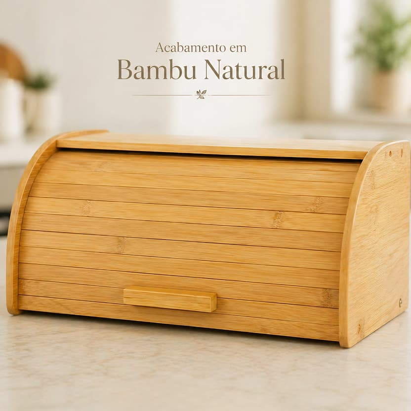 Porta Pães com Tampa Bambu Armazenamento Retrátil Cozinha Organizada Multiuso