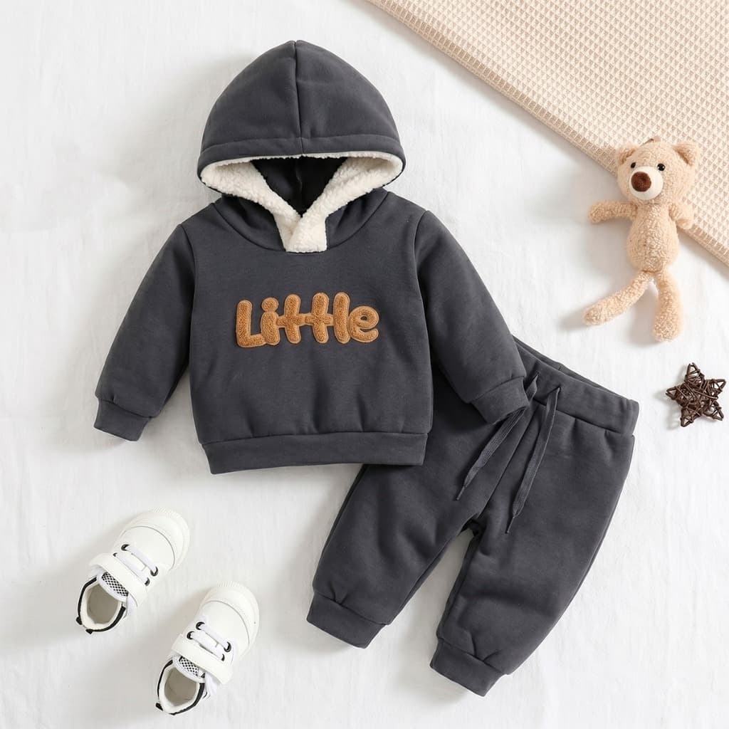 Conjunto Moletom Flanelado Infantil Menino Capuz com forro Peluciado Look Quentinho Para Inverno