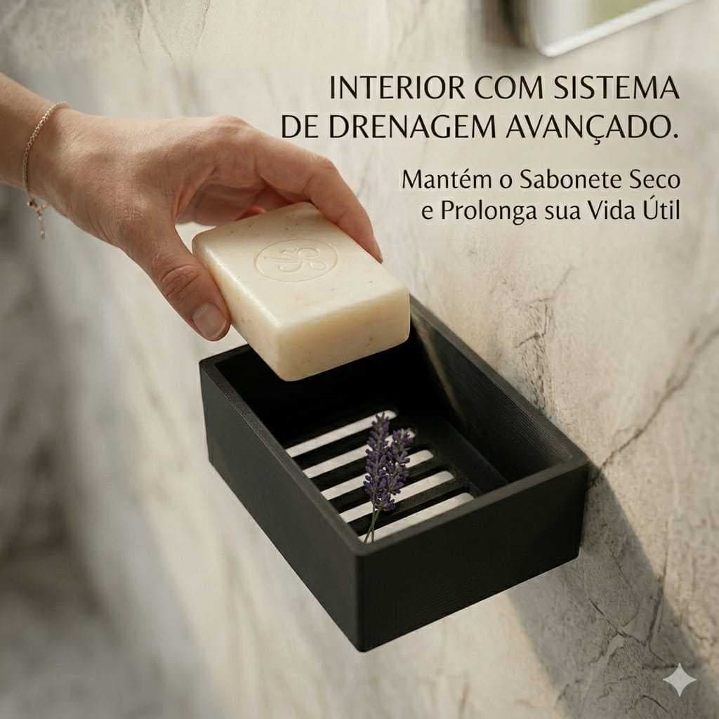 Porta Sabonete De Parede Premium Minimalista Dupla Face 12x7cm