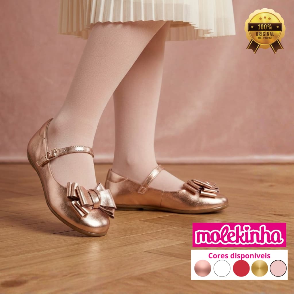 Sapatilha Molekinha Meninas Sapato Infantil Festa Brilho Molekinha Verniz Laço Macia Original