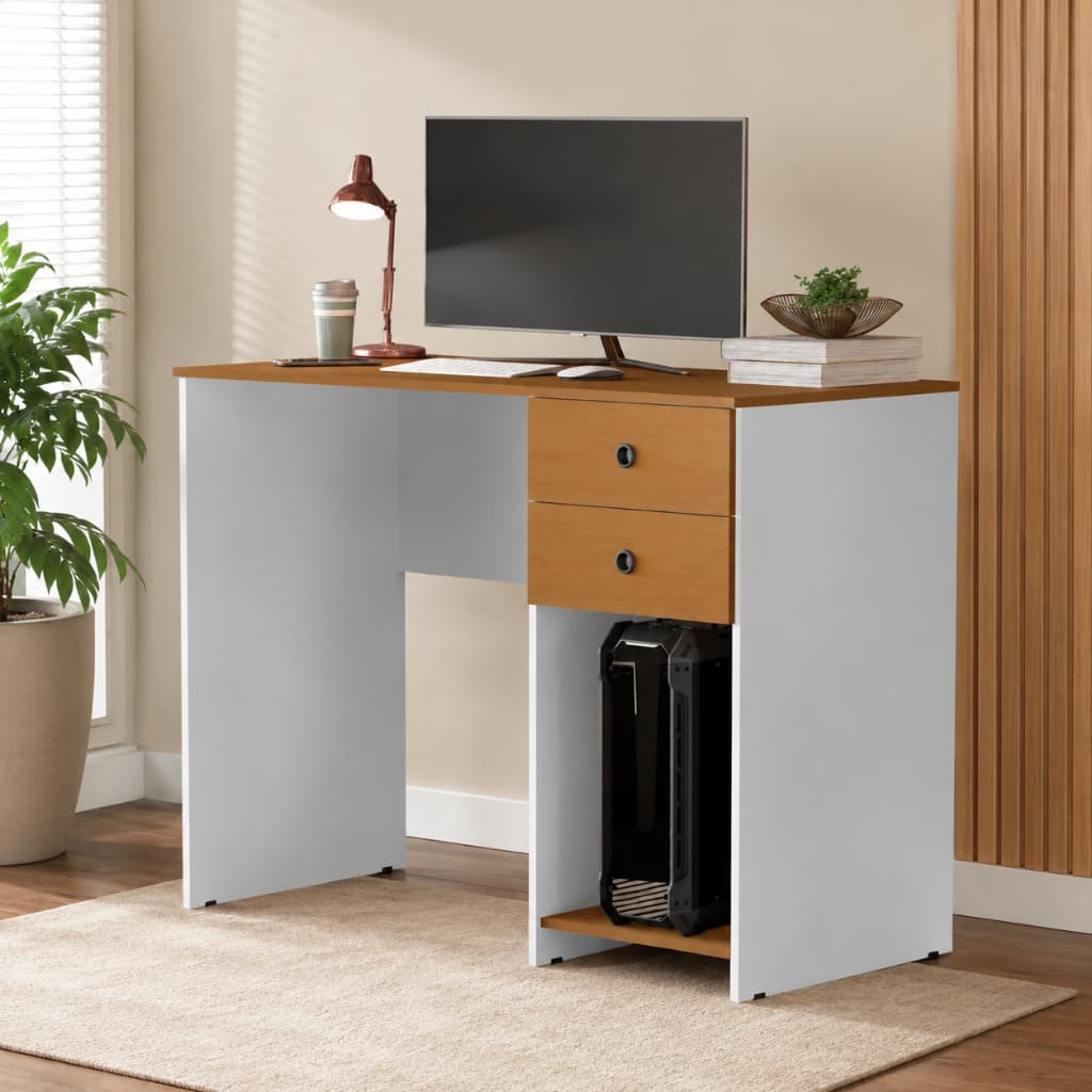 Escrivaninha Gamer Aconchego Para Computador Home Office Com 2 Gavetas e Suporte Para CPU Compacto Multiuso