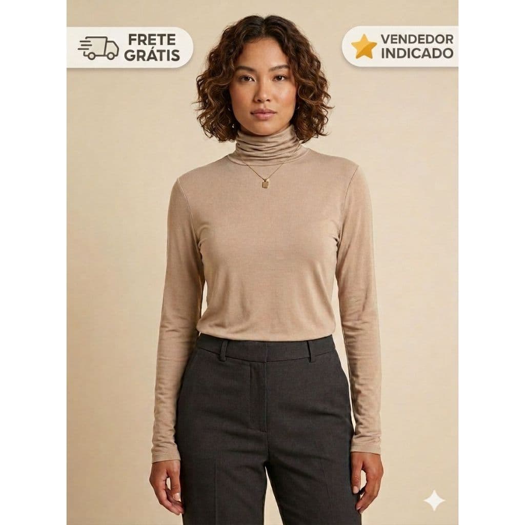 Blusa Feminina Cacharrel Gola Alta Manga Longa Em Viscolycra Premium Tendências Outono Inverno 2026