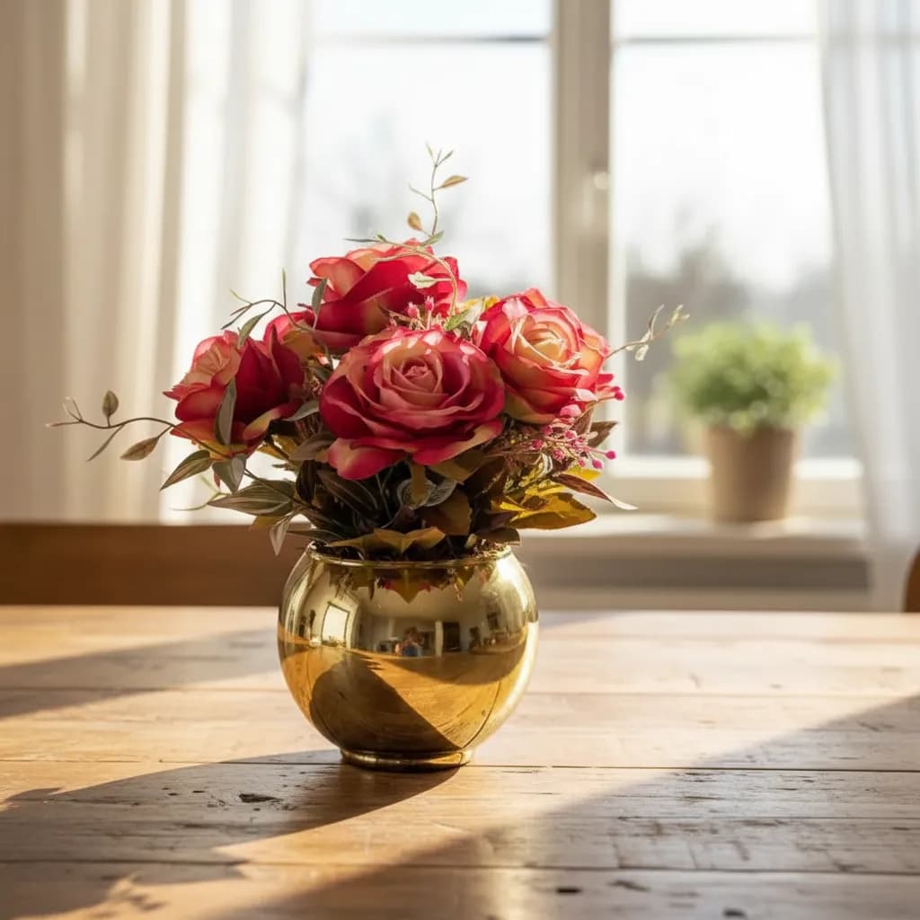 Arranjo Decorativo Com Rosas Artificiais Completo Vaso Vidro
