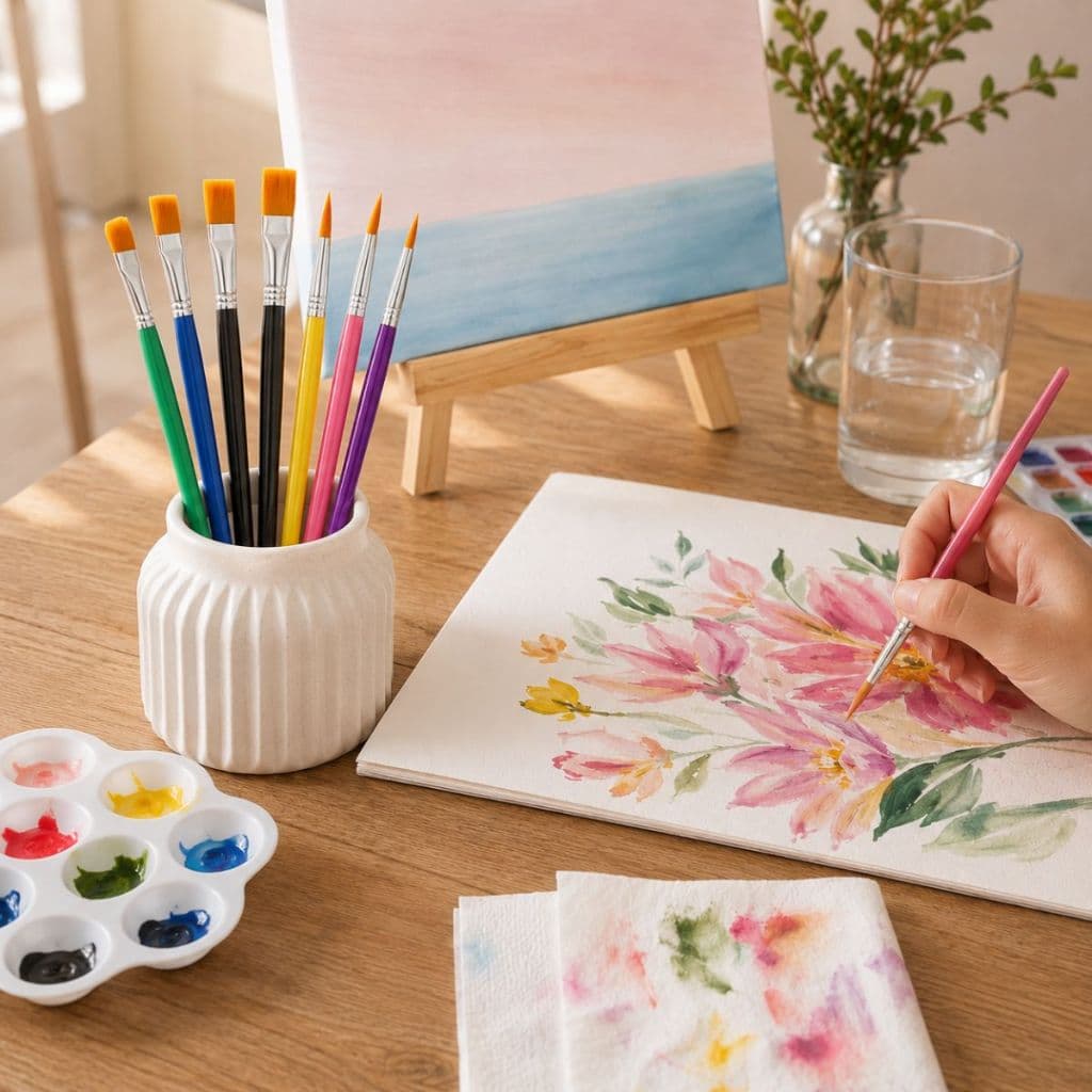 Kit 6 Pincéis Coloridos para Pintura Escolar Artesanato