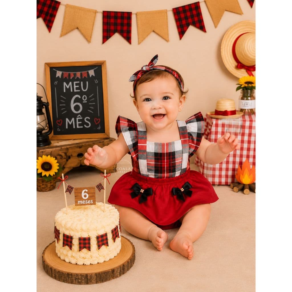 Romper Xadrez + Faixa de Cabelo