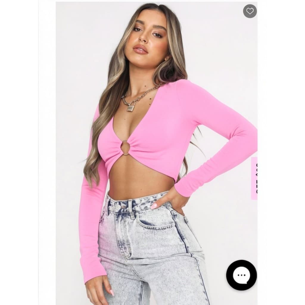 Cropped Decotado Feminino Blusinha com Argola Manga Longa Costa Fechada Top Elegante