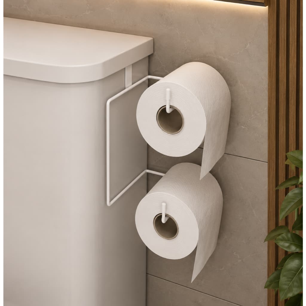Suporte Porta Papel Higiênico Duplo Aramado Caixa Acoplada Aço Branco