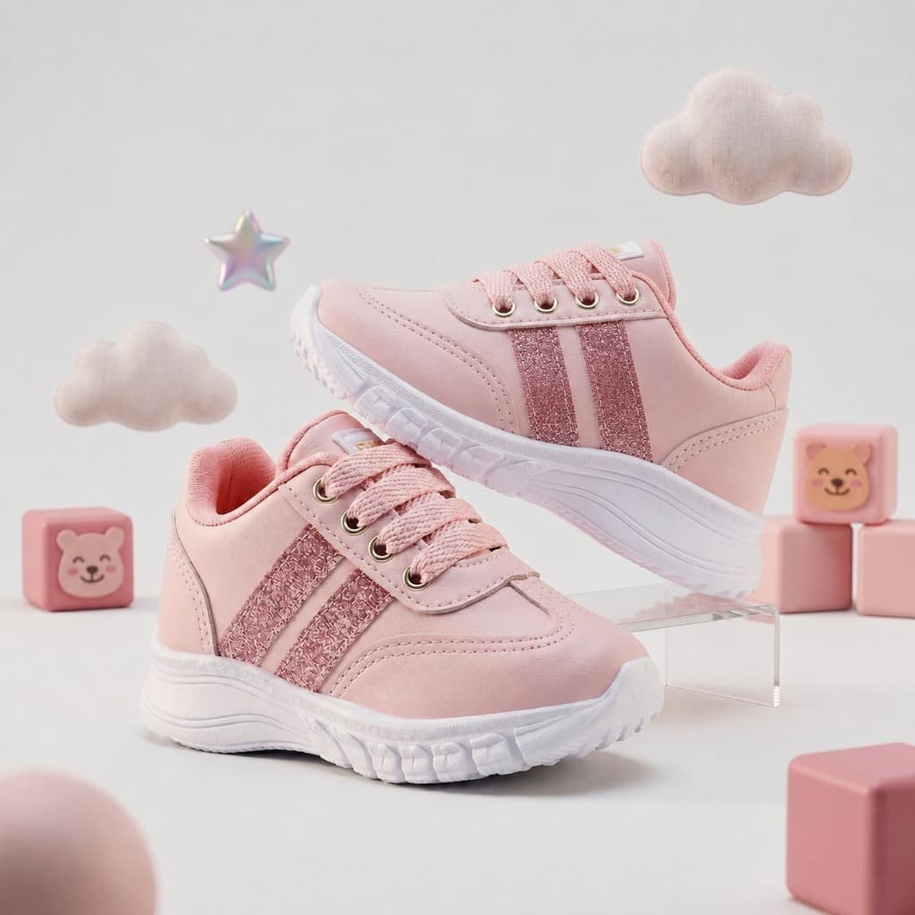 Tênis Infantil Feminino Glitter Escolar Estiloso Moderno