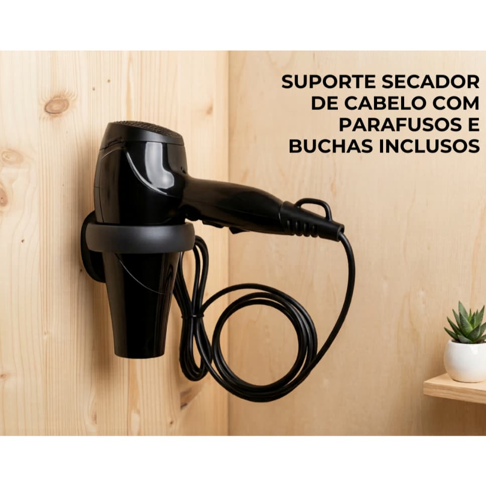 Suporte de Parede para Secador de Cabelo Universal – Organizador com Parafusos e Buchas