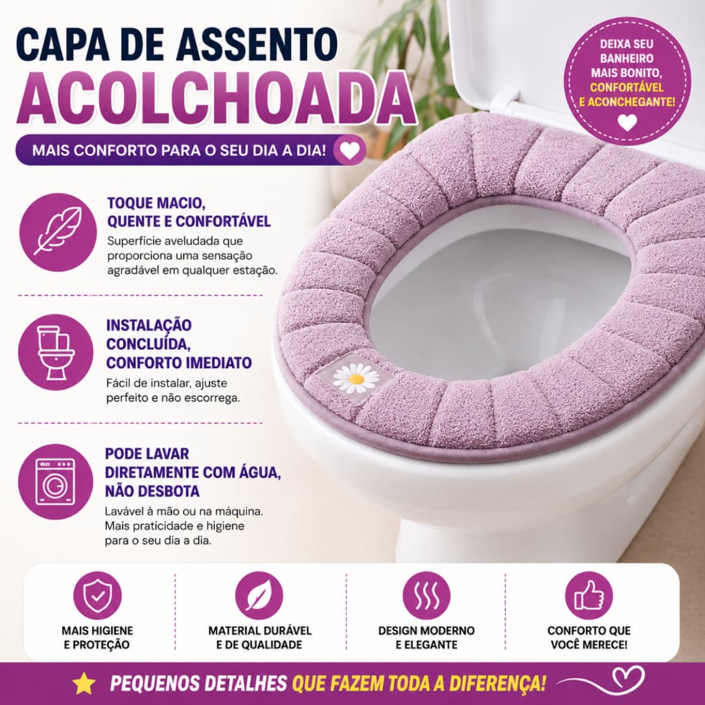 Capa De Assento De Vaso Sanitário Almofada Confortável Lavável Banheiro Organizador Decorativos