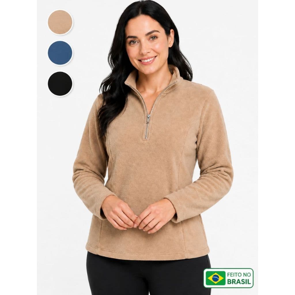 Agasalho Blusa Soft Fleece Feminina Flanelado Gola Alta Inverno Tamanho Médio ao Plus Size