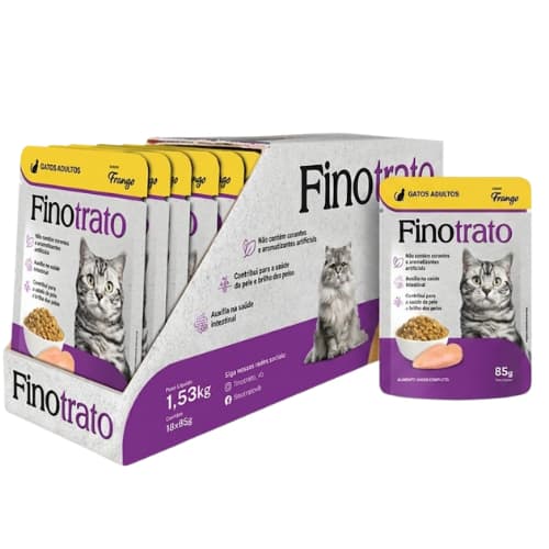 Alimento Úmido Sachê Finotrato Gatos Adultos Frango 18x85g Caixa com 18 Unidades