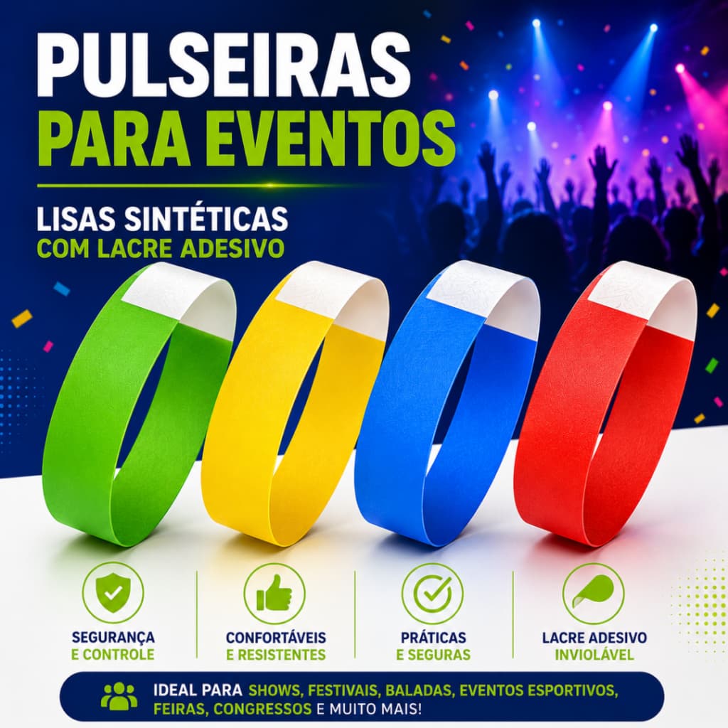 1000 / 500 / 200 Pulseiras Lisas Identificação Festas Eventos Baladas Niver Casamento sem Impressão
