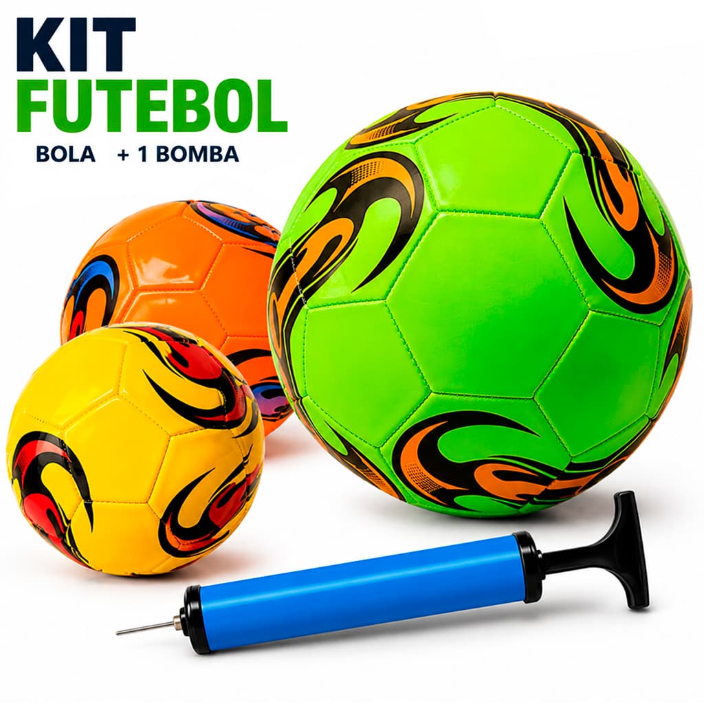 Kit Bola Futebol e Bomba de Ar Manual Portátil de Encher Tamanho Padrão Campo Tradicional