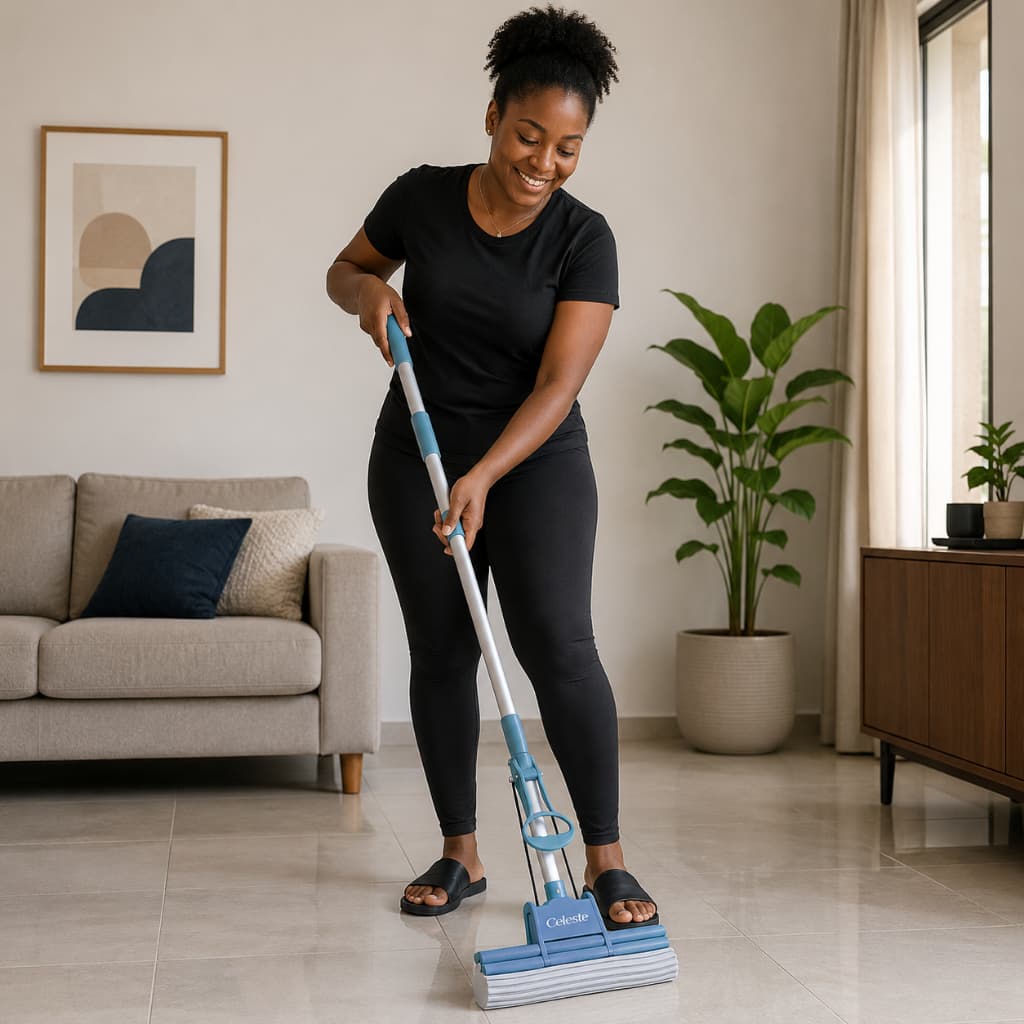 Rodo de Limpeza Mop Fácil Celeste Auto Torção Espuma Mop Limpeza Rodo Magico