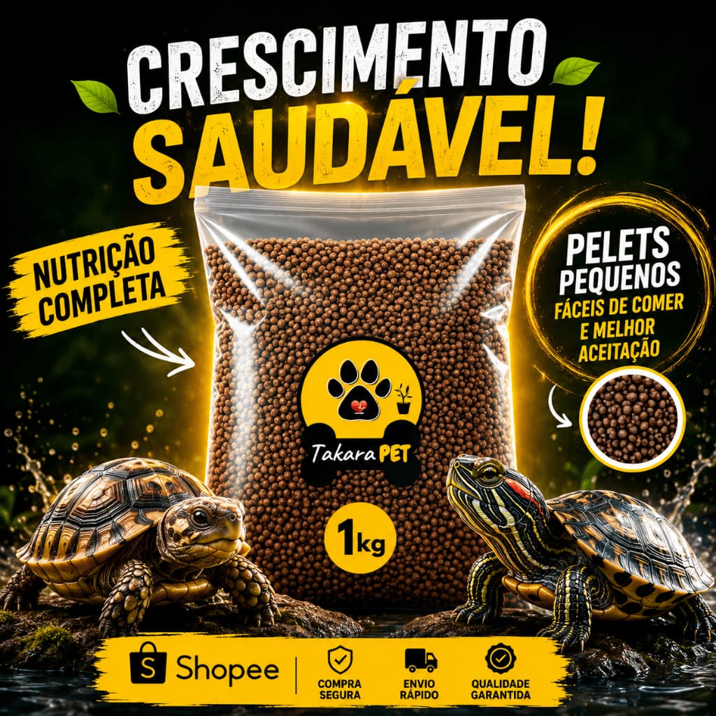 Ração Tartaruga Jabuti Filhote e Tigre D’Água Filhote 1KG Fortalece o Casco Alta Aceitação Flutuante e Terrestre Premium