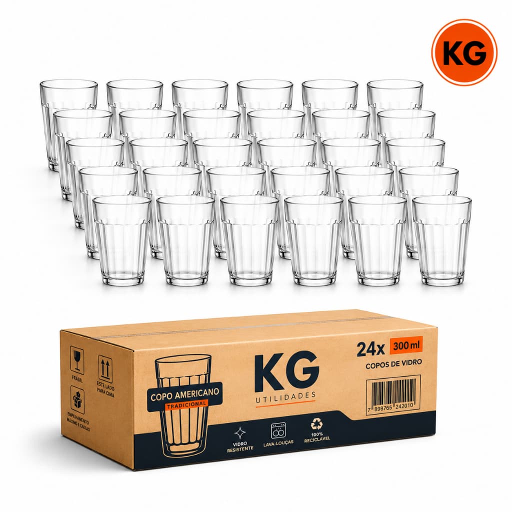 Copos Americanos 180ml Kit 24 Vidro Grosso Resistente | Uso Profissional Bar