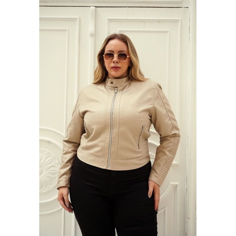 Jaqueta Feminina Plus Size Couro Sintetio I Outono/ Inverno