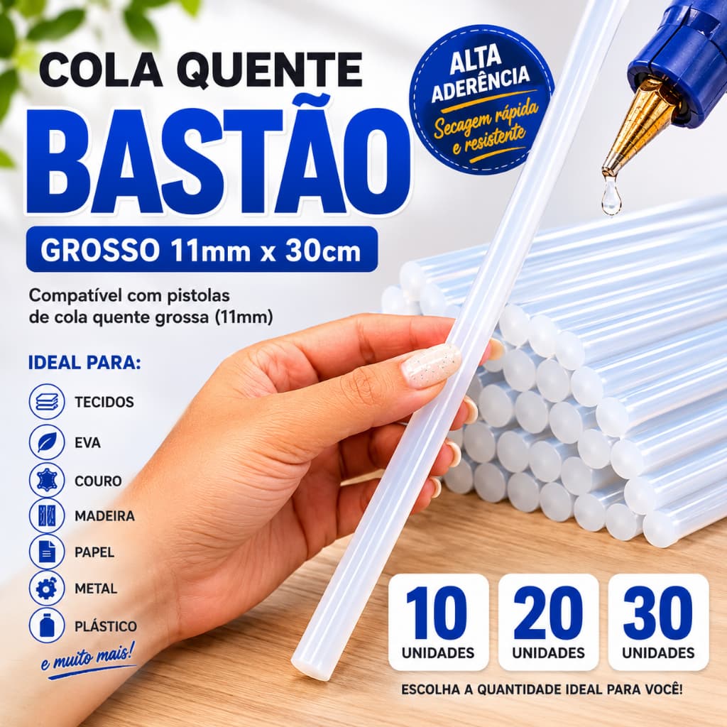Tubo Bastão Cola Quente Grosso 11mm Refil Pistola com 10 - 20 - 30 Unidades