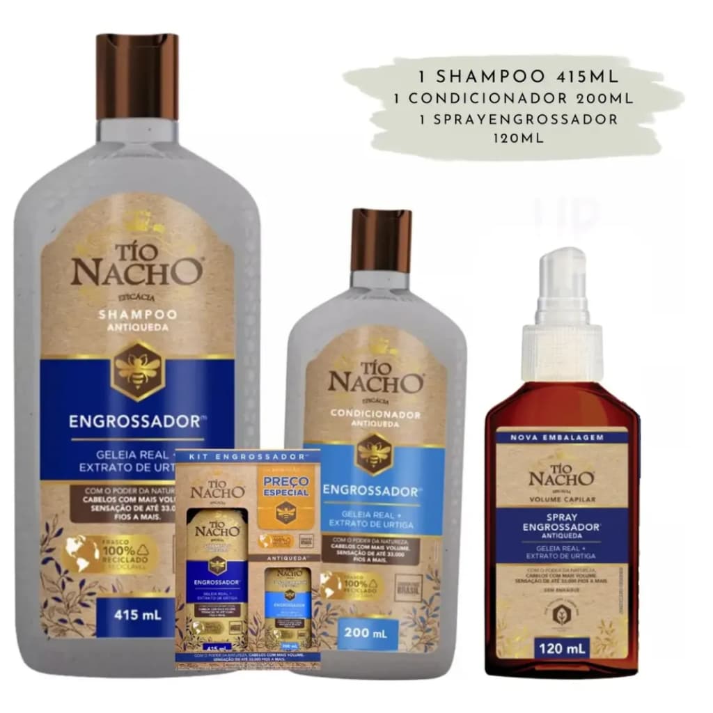 Tio Nacho Shampoo Condicionador Antiqueda  Spray Engrossador Antiqueda