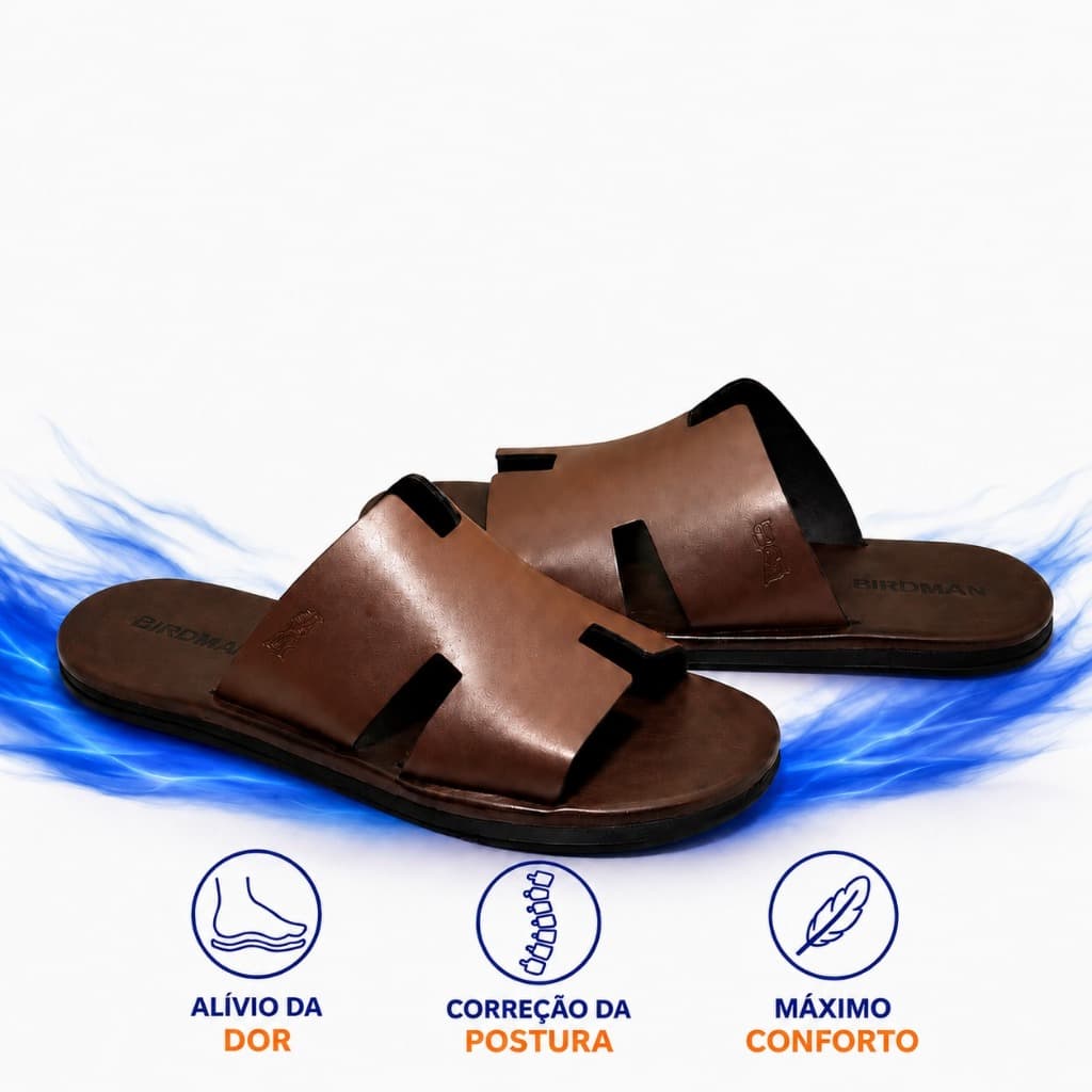 Sandália Masculina Premium Em Couro Vaqueta Anatômica Confortável Solado Antiderrapante