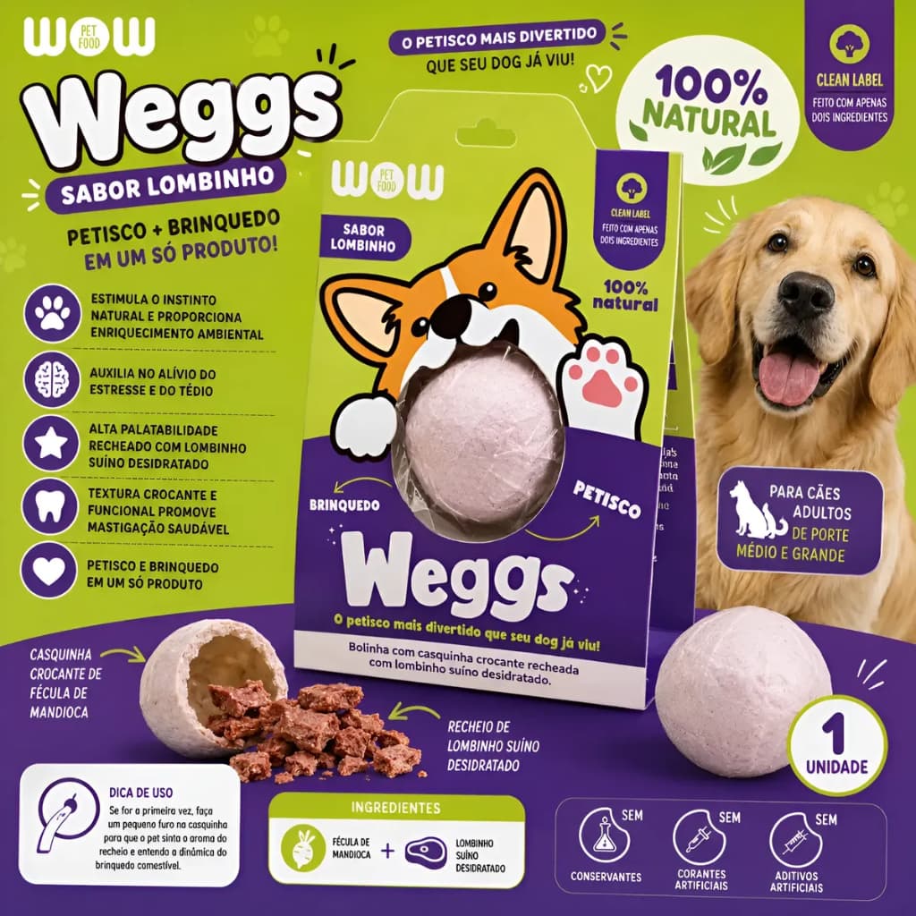 Petisco Natural Para Cachorro Wow Weggs Lombinho Desidratado 1 Unidade