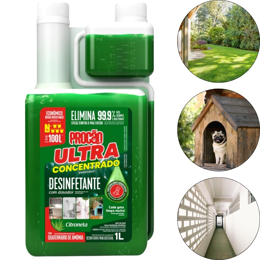Desinfetante Concentrado Citronela Procão Ultra 1L Elimina Germes Bactérias Mau Cheiro Pet Uso Geral