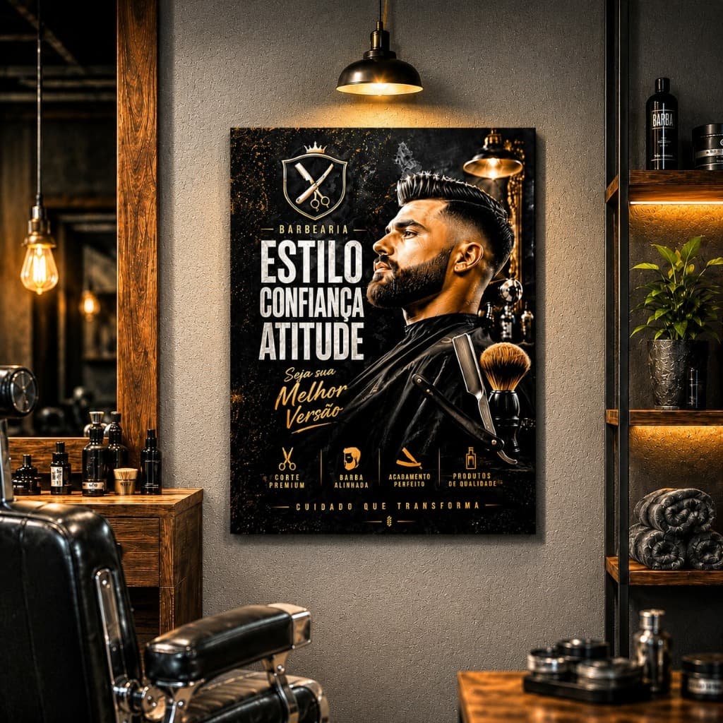 Quadro Decorativo para Barbearia e Salão Masculino Luxo Moderno