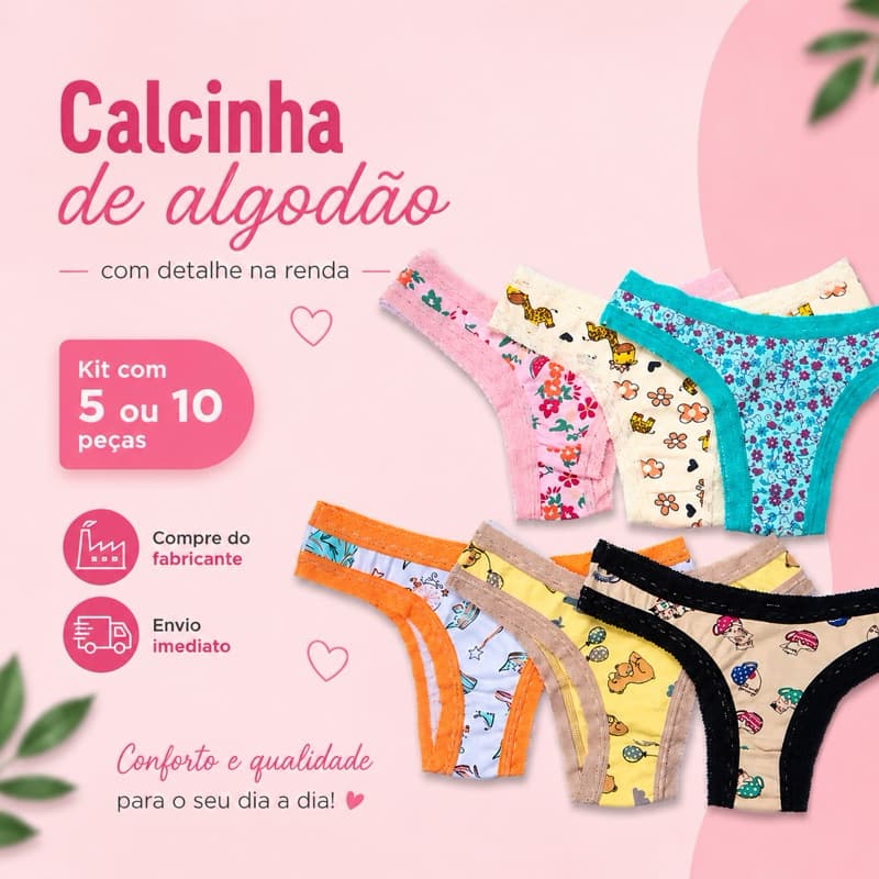 Kit 10 ou 5 Calcinha Algodão Rendinha Alta Qualidade Direto da Fabrica