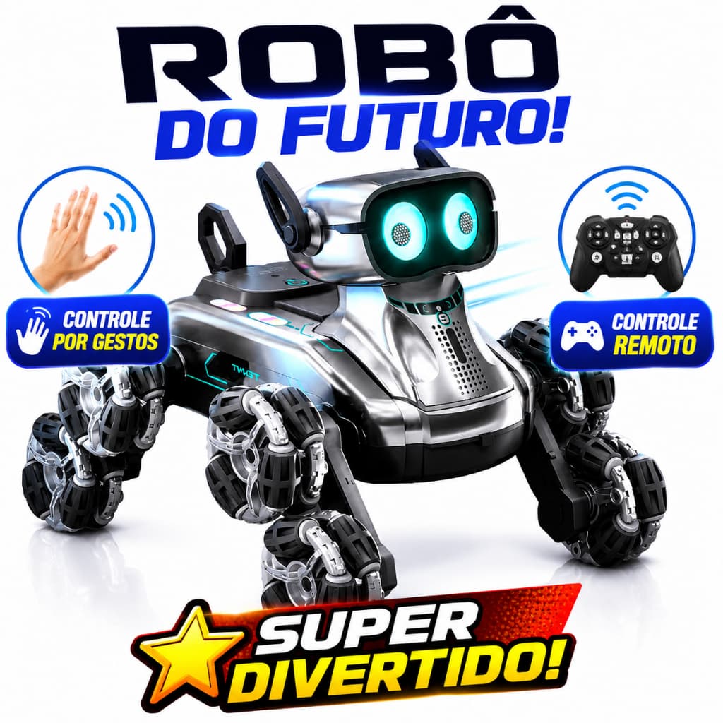 Cachorro Robô Inteligente com Controle Remoto Sensor de Gestos LED Infantil