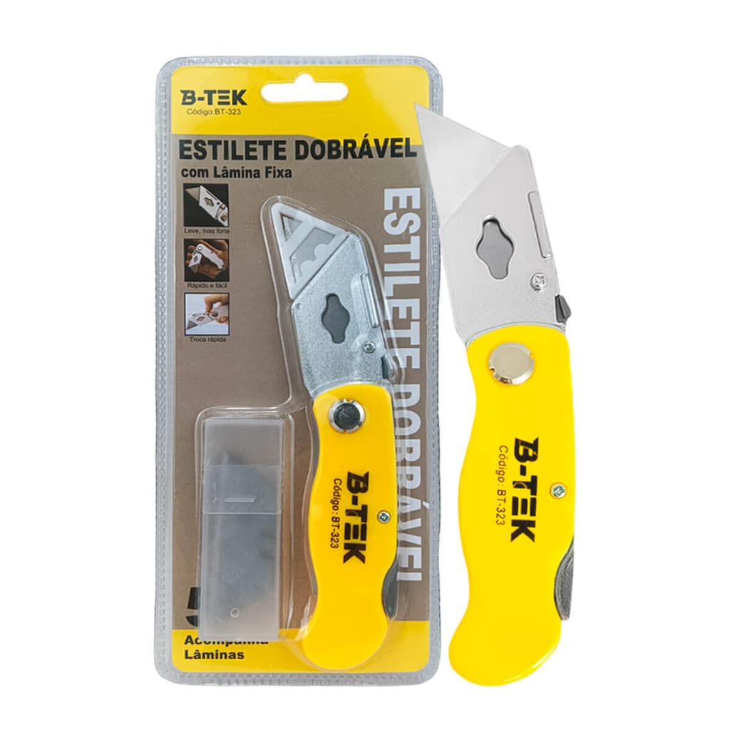 Estilete Profissional Dobrável Com Lâmina Fixa, Acompanha 5 Lâminas extra B-Tek BT-323