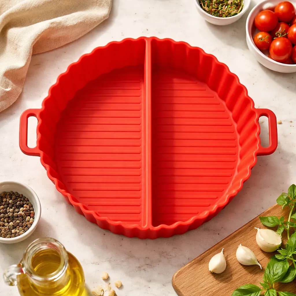 Forma de Silicone para Air Fryer Vermelha - Resistente ao Calor e Antiaderente com divisoria