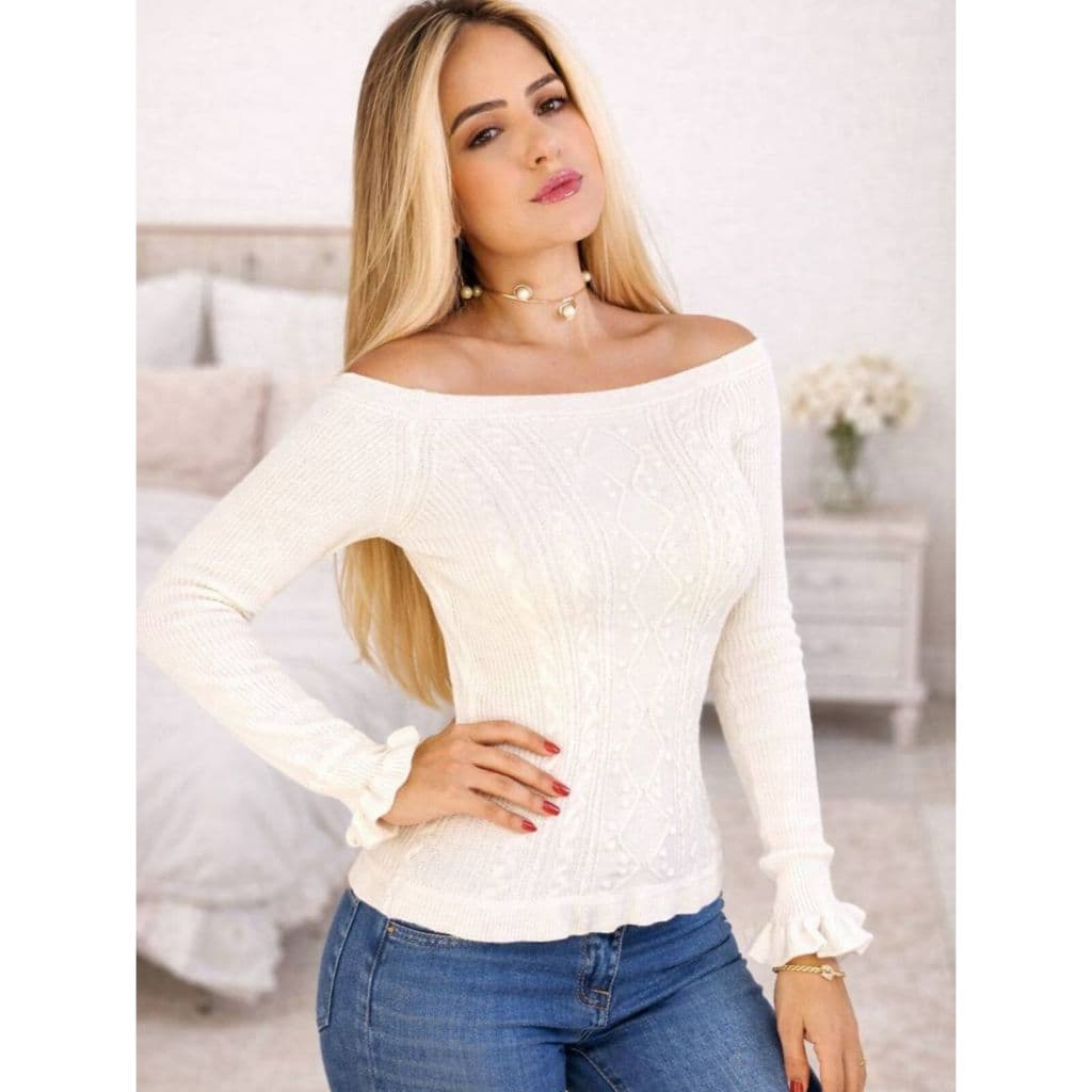 Blusa Tricot Modal Ombro a Ombro Trabalhada qualidade premium