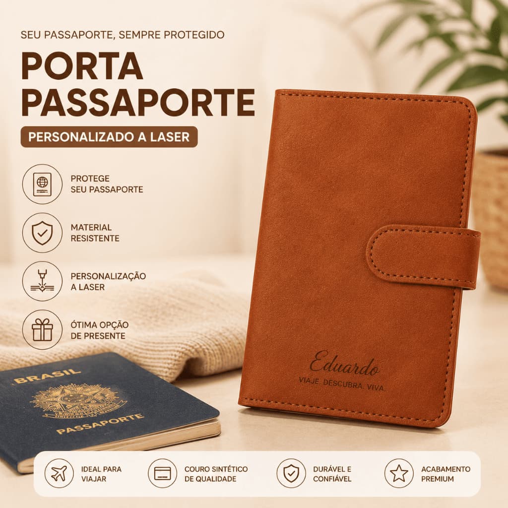 Porta Passaporte Personalizado com Nome Mapa-Múndi ou Liso