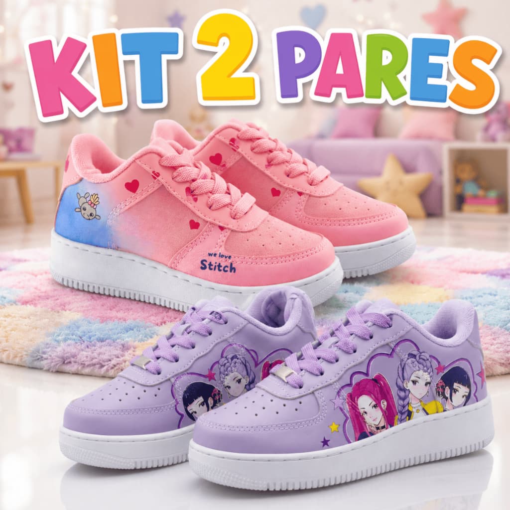 Kit 2 Tênis Infantil Menina Confortável Escolar Leve e Casual