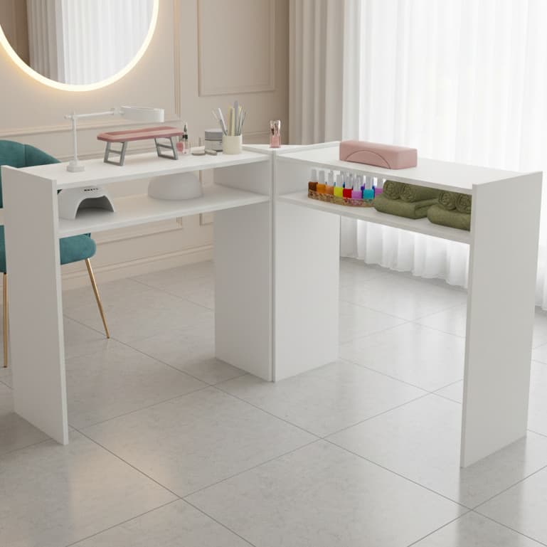Mesa Manicure Expositor Em L Moderna Para Spa Salão Grande Mdp Branco Completa Spa Designer Oferta