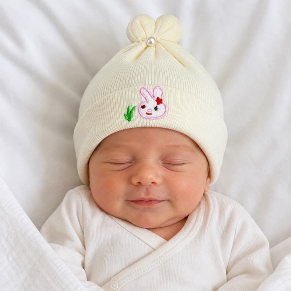 Touca Gorro De Lã Bebê Recém Nascido Coelhinha
