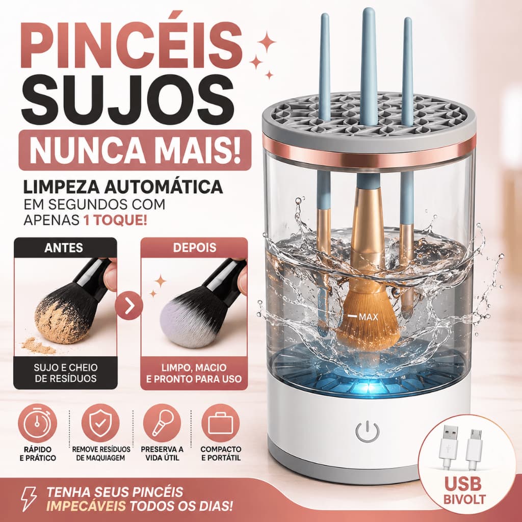 Limpador de Pincéis Maquiagem Elétrico Automático USB Lavador Portátil Profissional